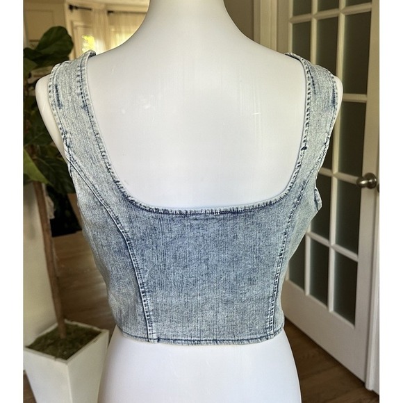 Blāshe Denim Corset Crop Top XL Blue Acid Wash Bustier Tank Festival Y2K Streetw - Picture 4 of 6
